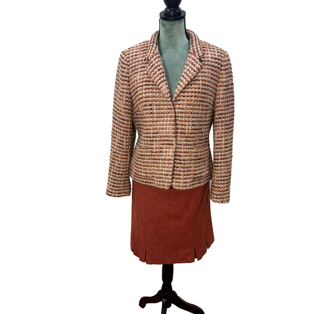Talbots Wool Tweed Blazer & Rust Pleated Skirt 2 Piece Suit 12 Petite